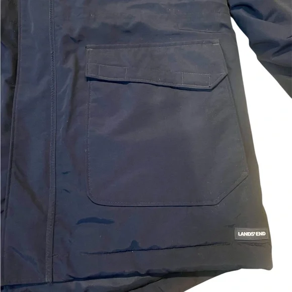 Lands End Navy Squall Parka Hooded with teal zip out puffy liner Large Husky - Picture 2 of 5